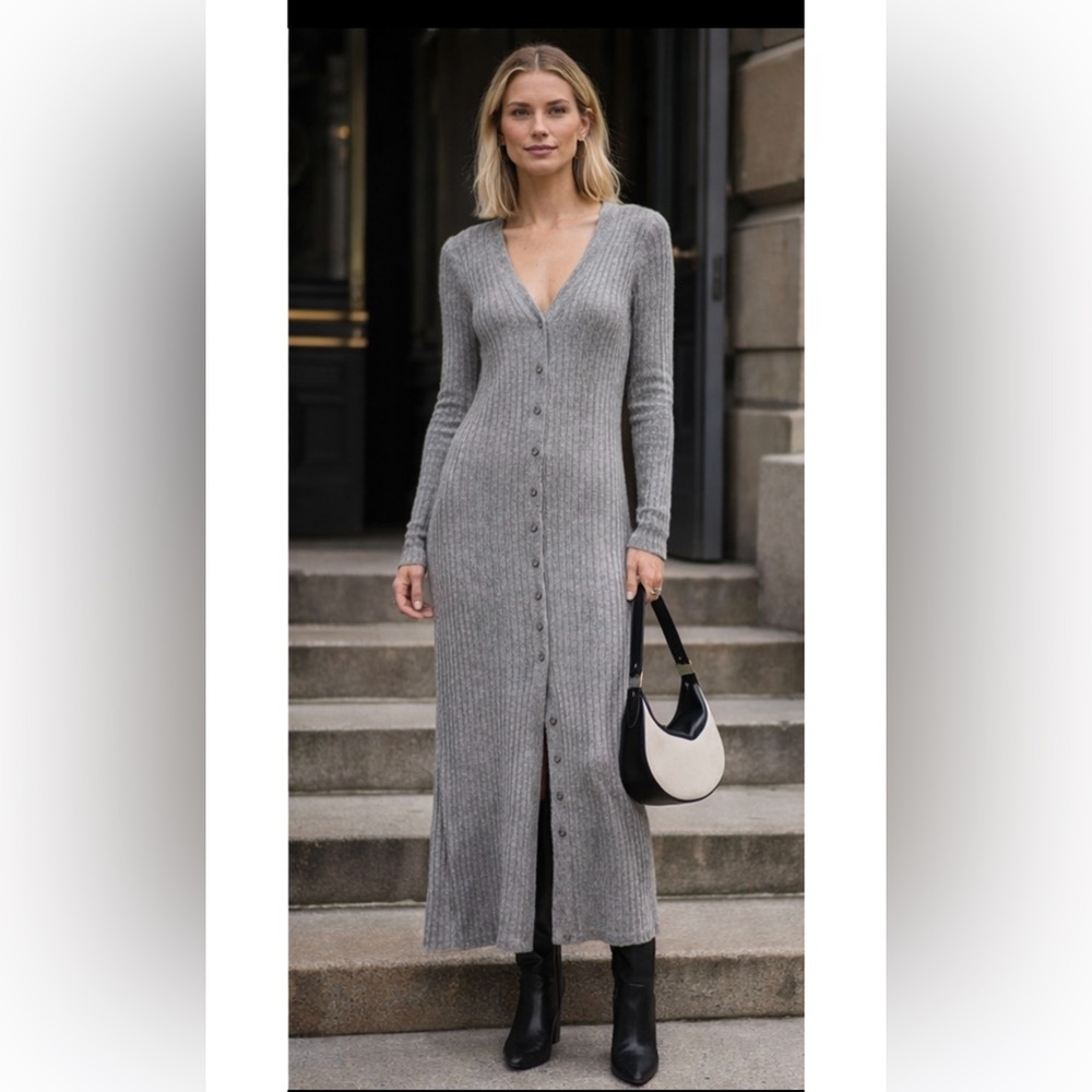 NWT STAUD Shoko Cashmere Rib Knit Sweater Dress in Heather Grey Sz S - Picture 4 of 16